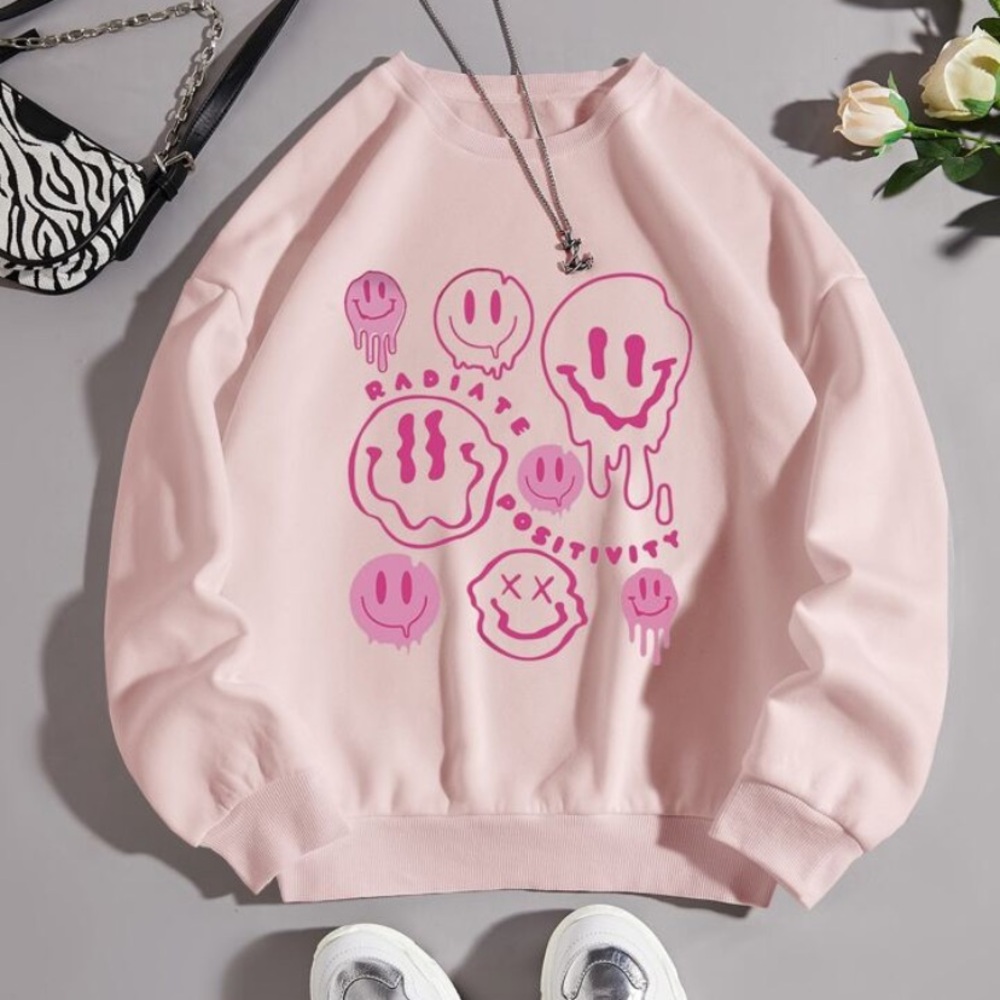 Pink Oversized Graphic Hoodie with Long Sleeves